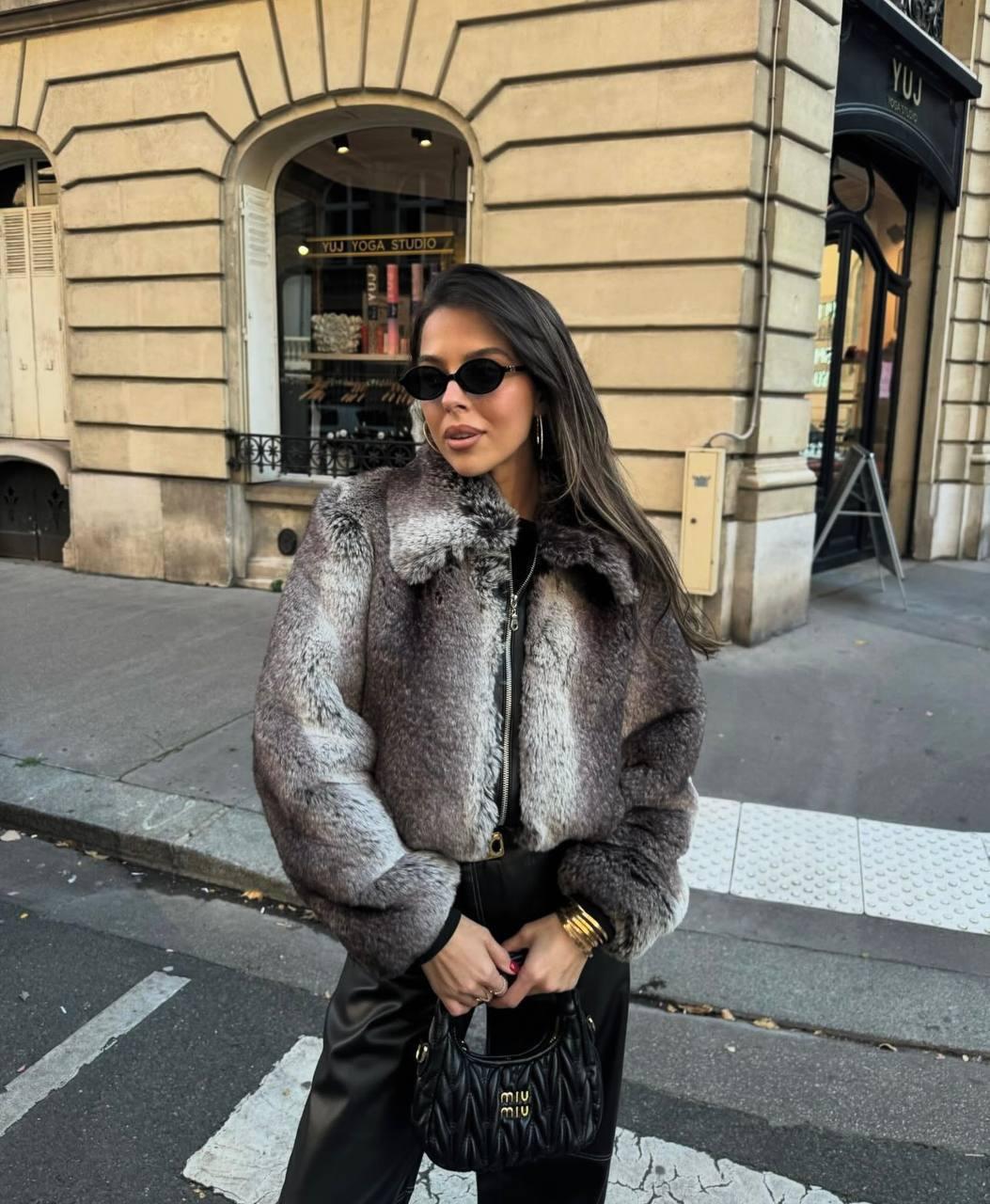 Ombre/Balayage Effect Short Faux Fur Bomber Jacket