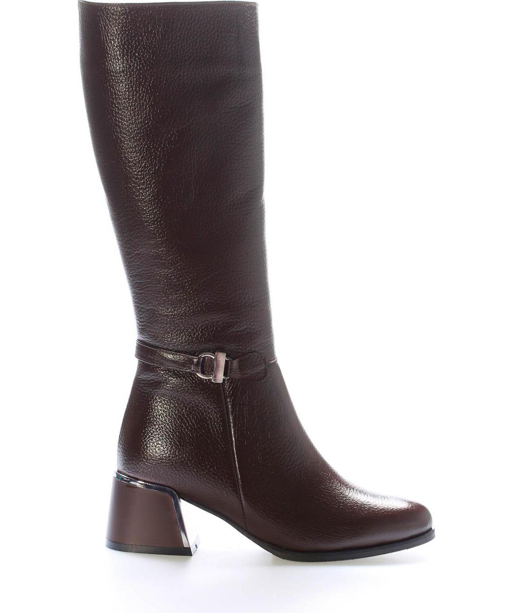 Genuine Leather Furry Brown Floater Woman Wedgie Boot 064KZA267