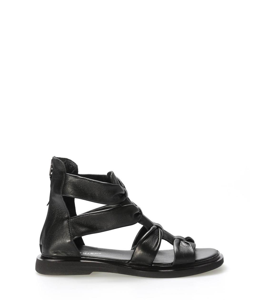 Genuine Leather Black Woman Classical Sandals 124ZA116
