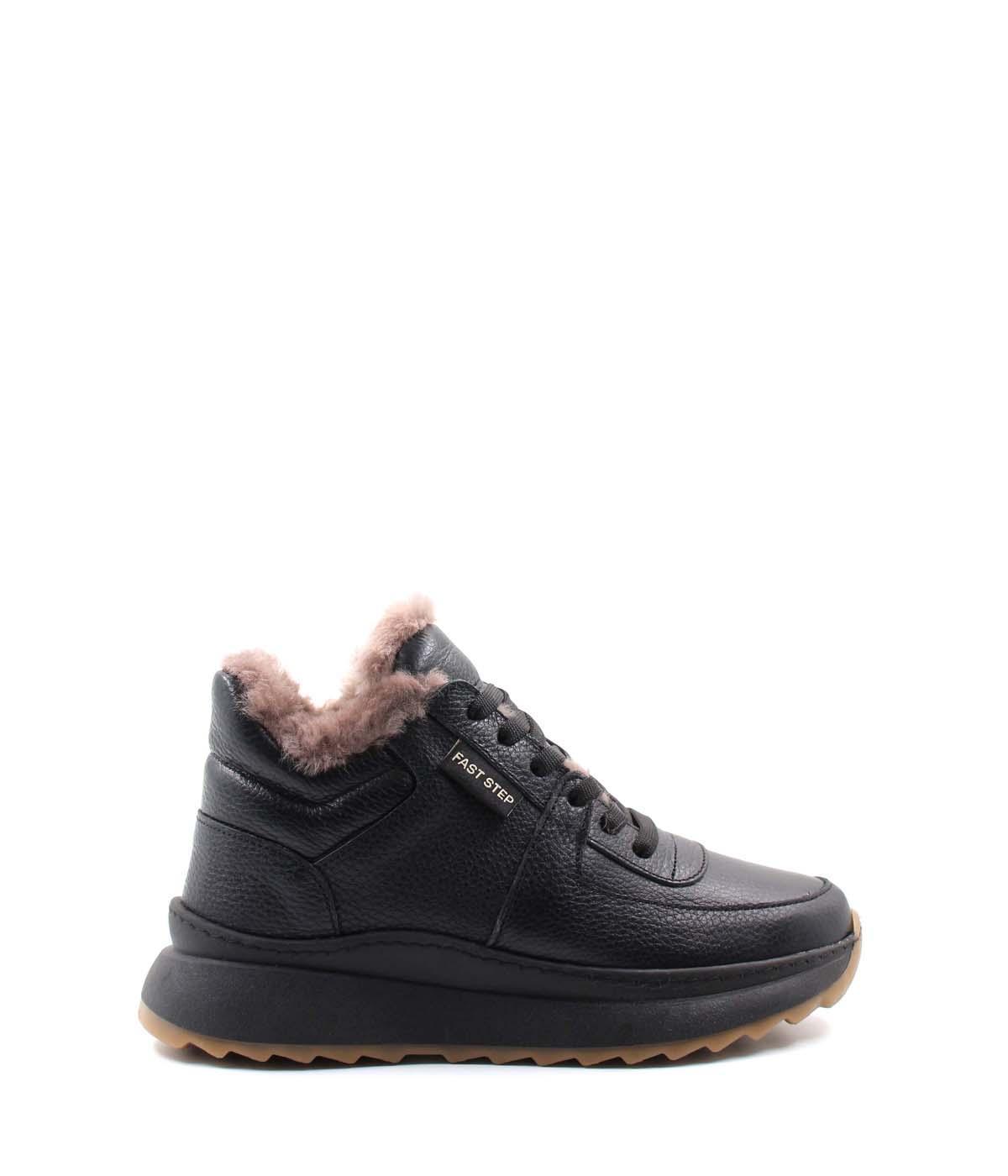 Genuine Leather Furry Black Floter Woman Short Heels Boot 160KZA1300