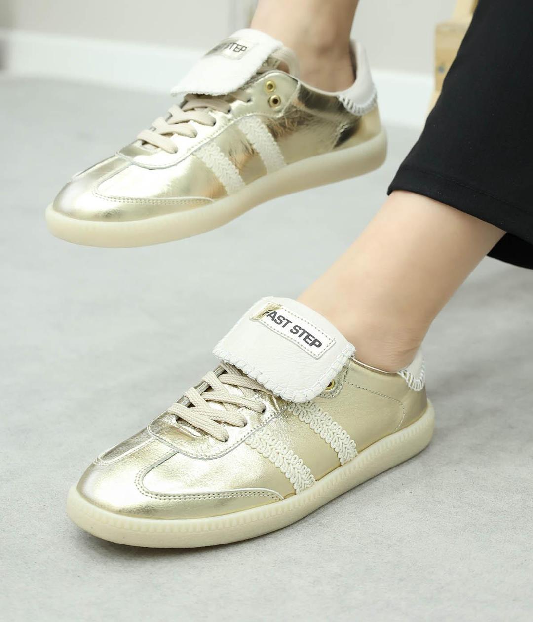 Genuine Leather Golden Woman Casual Shoe 167ZA0028-8