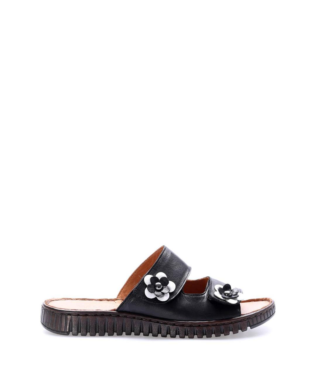 Genuine Leather Black Woman Flat Slipper 224ZA202504