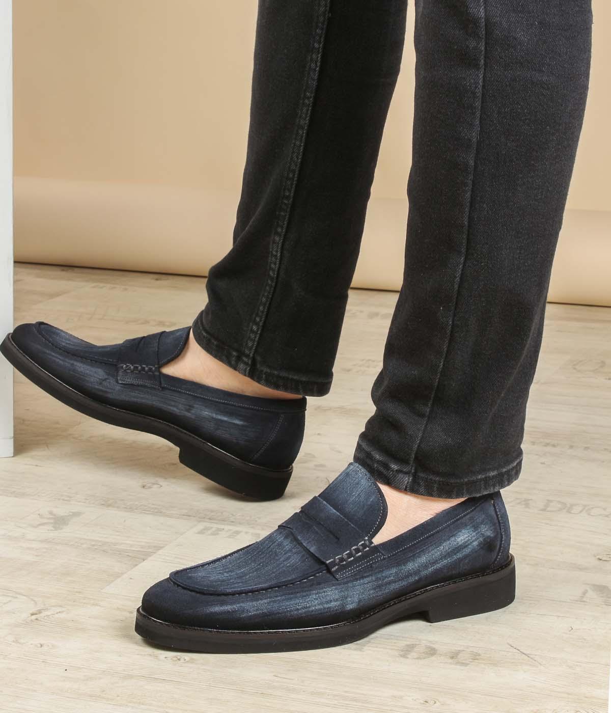Genuine Leather Navy Blue Suede Man Classical Shoe 403MA319