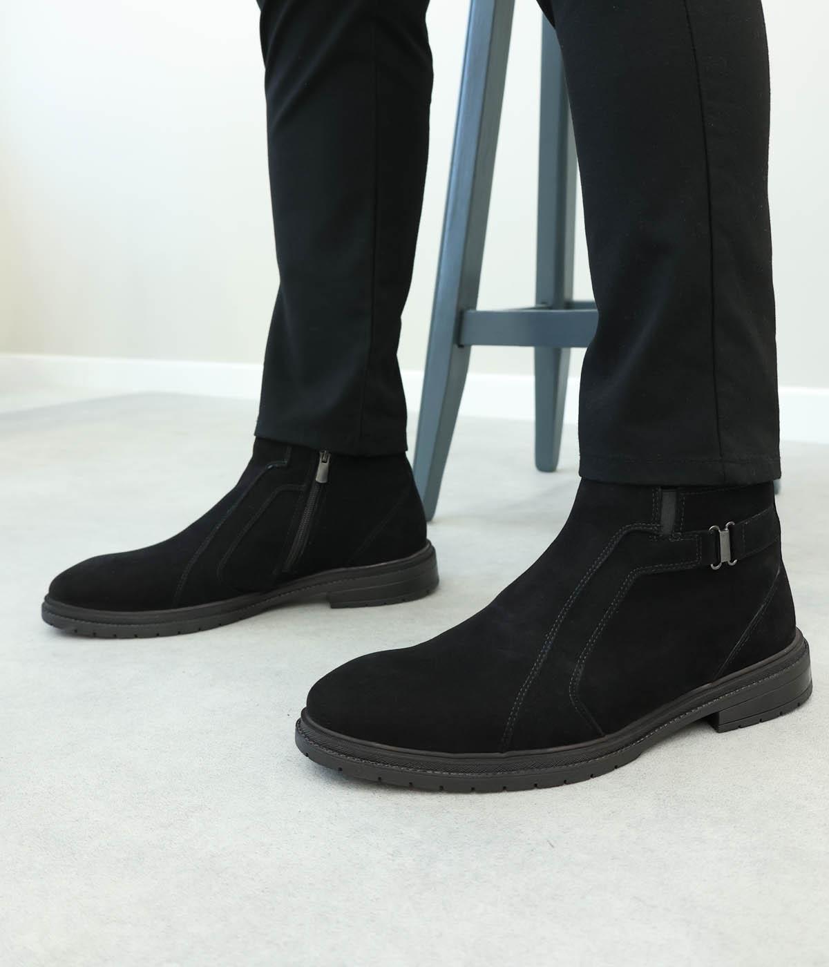 Genuine Leather Furry Black Suede Man Classical Boot 711KMA4020