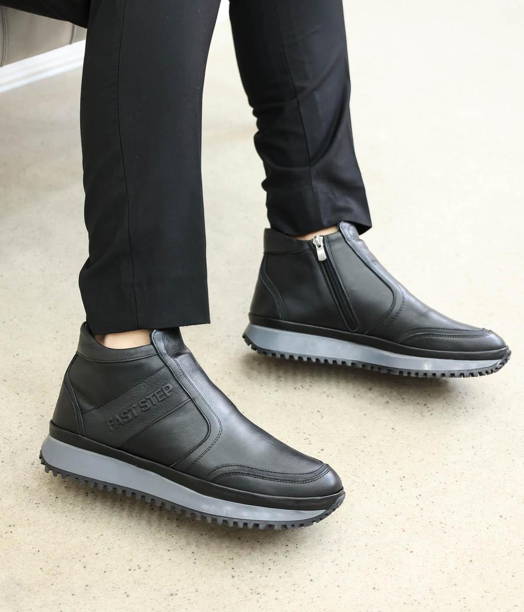 Genuine Leather Furry Black Man Sport Boot 722KMA241