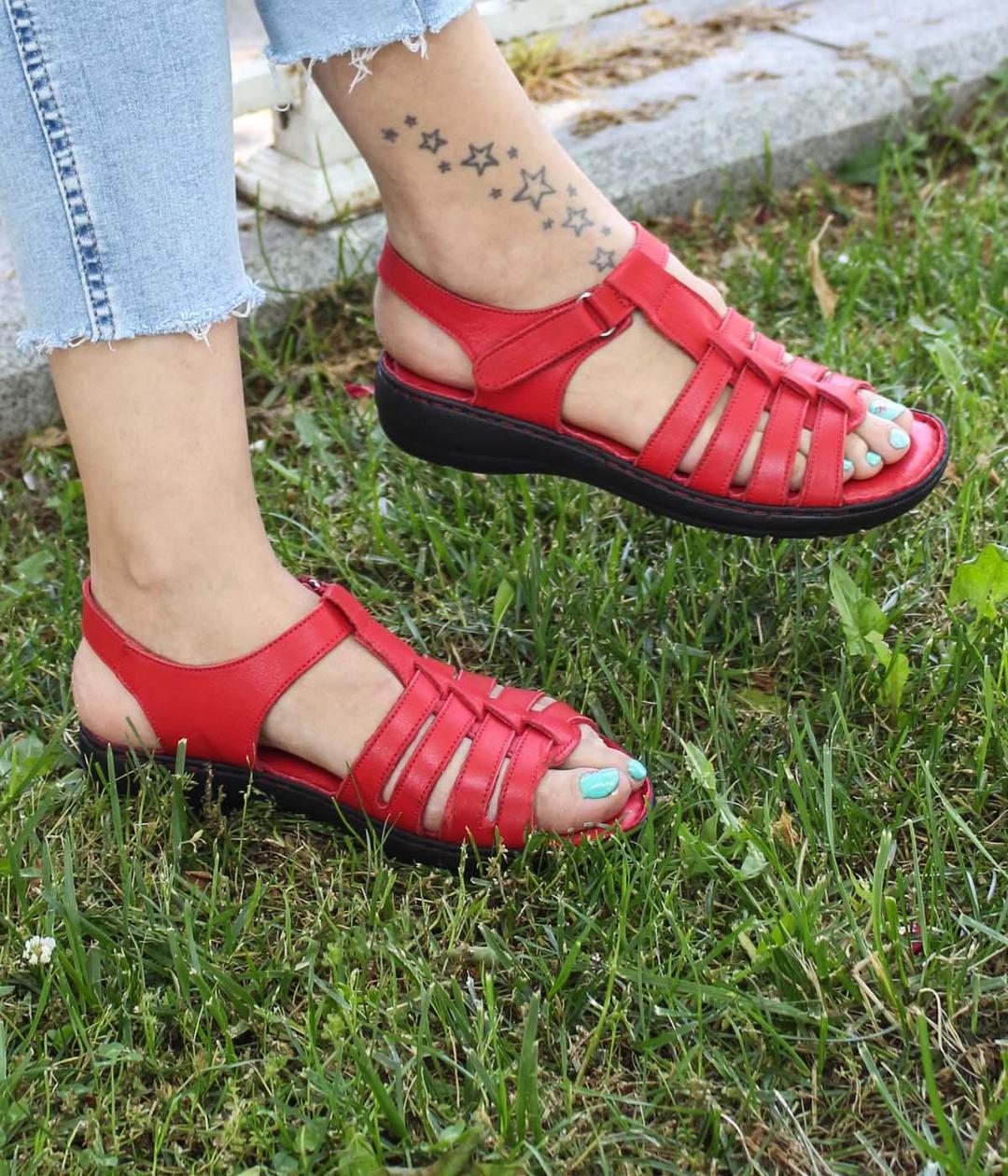 Hakiki Deri Kırmızı Kadın Klasik Sandalet 952ZA21888-1