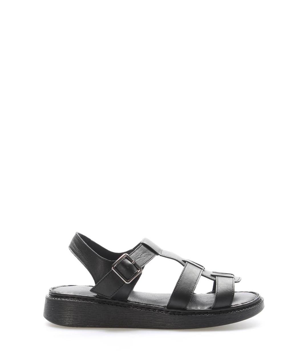 Genuine Leather Black Woman Classical Sandals 972ZA453