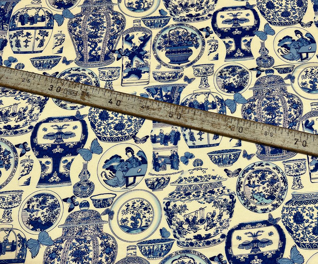 BLUE BLANC VASES PATTERNED DIGITAL PRINT FABRIC - BLUE