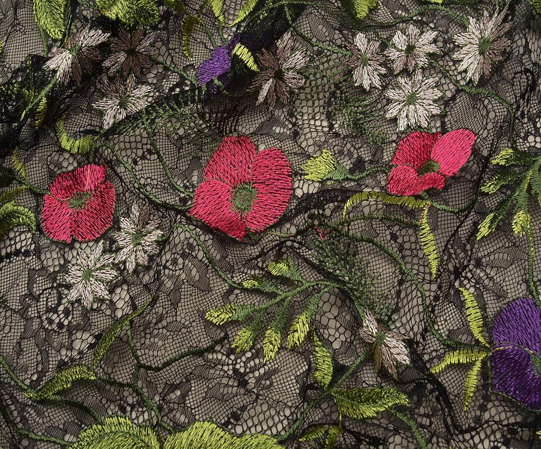 EMBROIDERED LACE FABRIC - BLACK