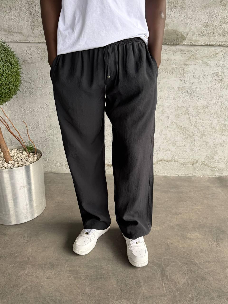 Charcoal Drawstring Waist Relaxed Fit Pants