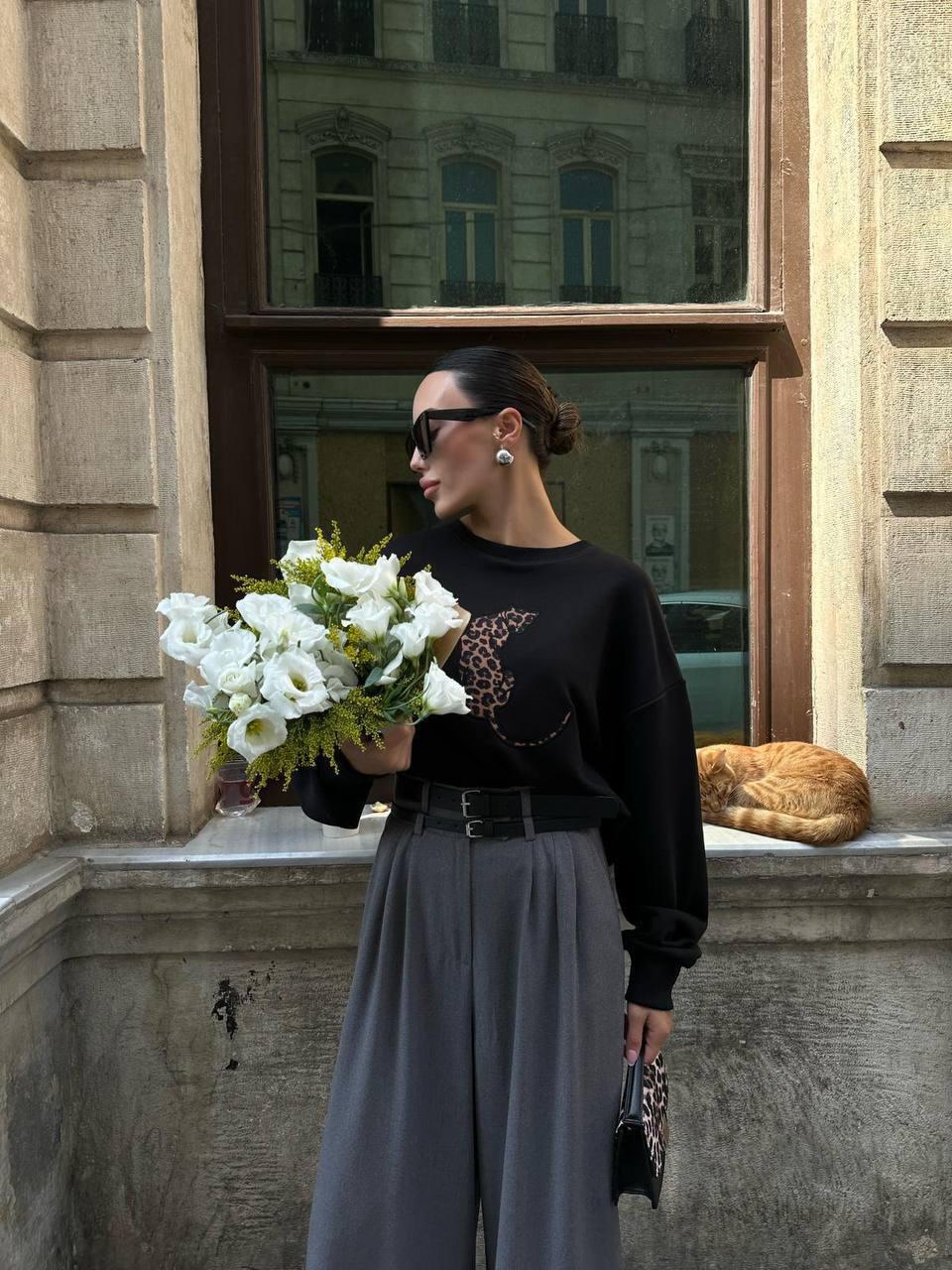 Leopard Print Black Oversize Sweatshirt