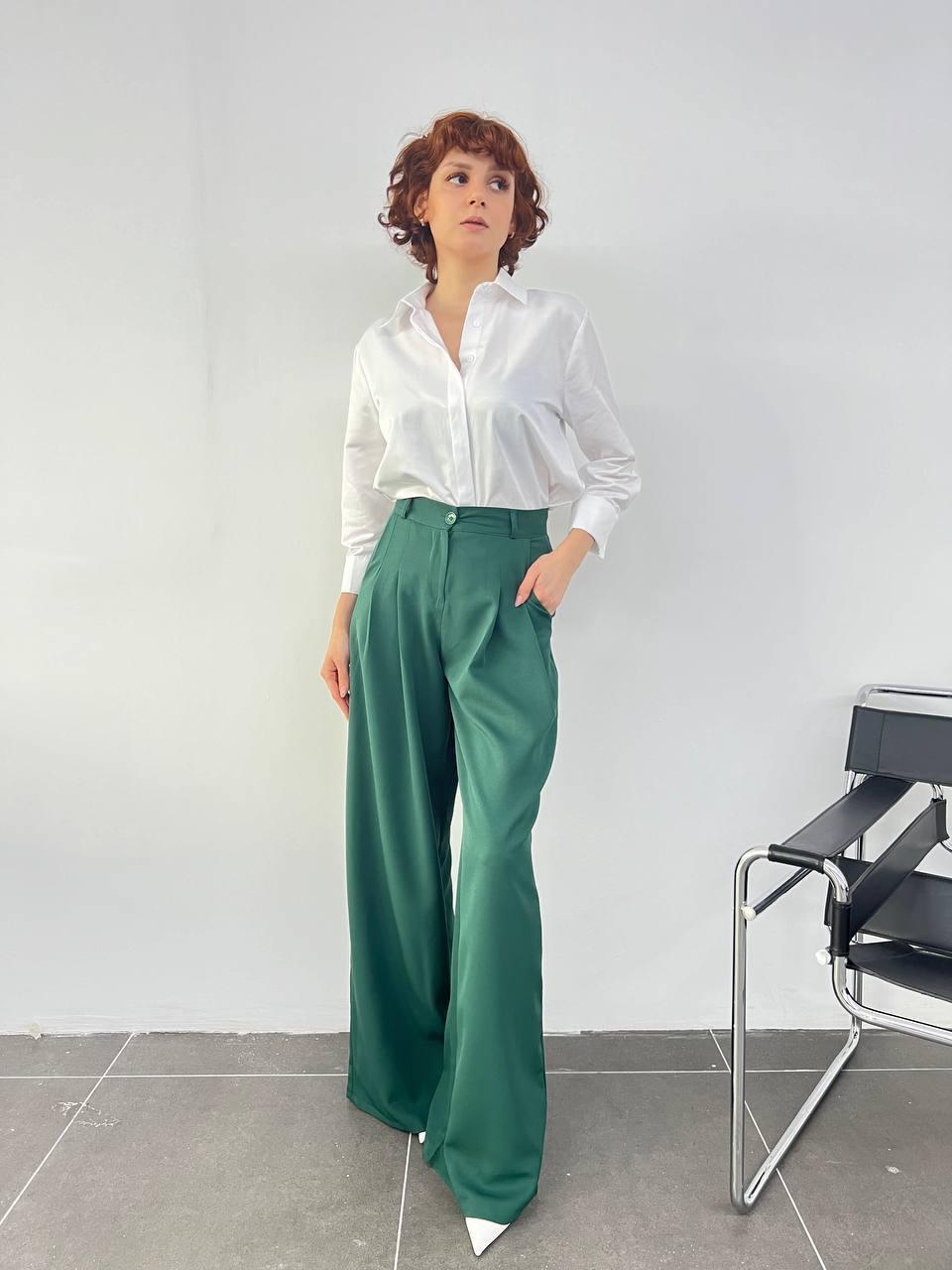 Emerald Green High-Waisted Palazzo Trousers