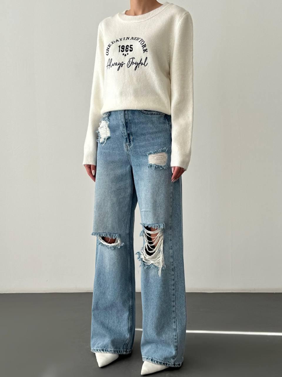 Джинсы Wide Leg с высокой талией и рваными деталями