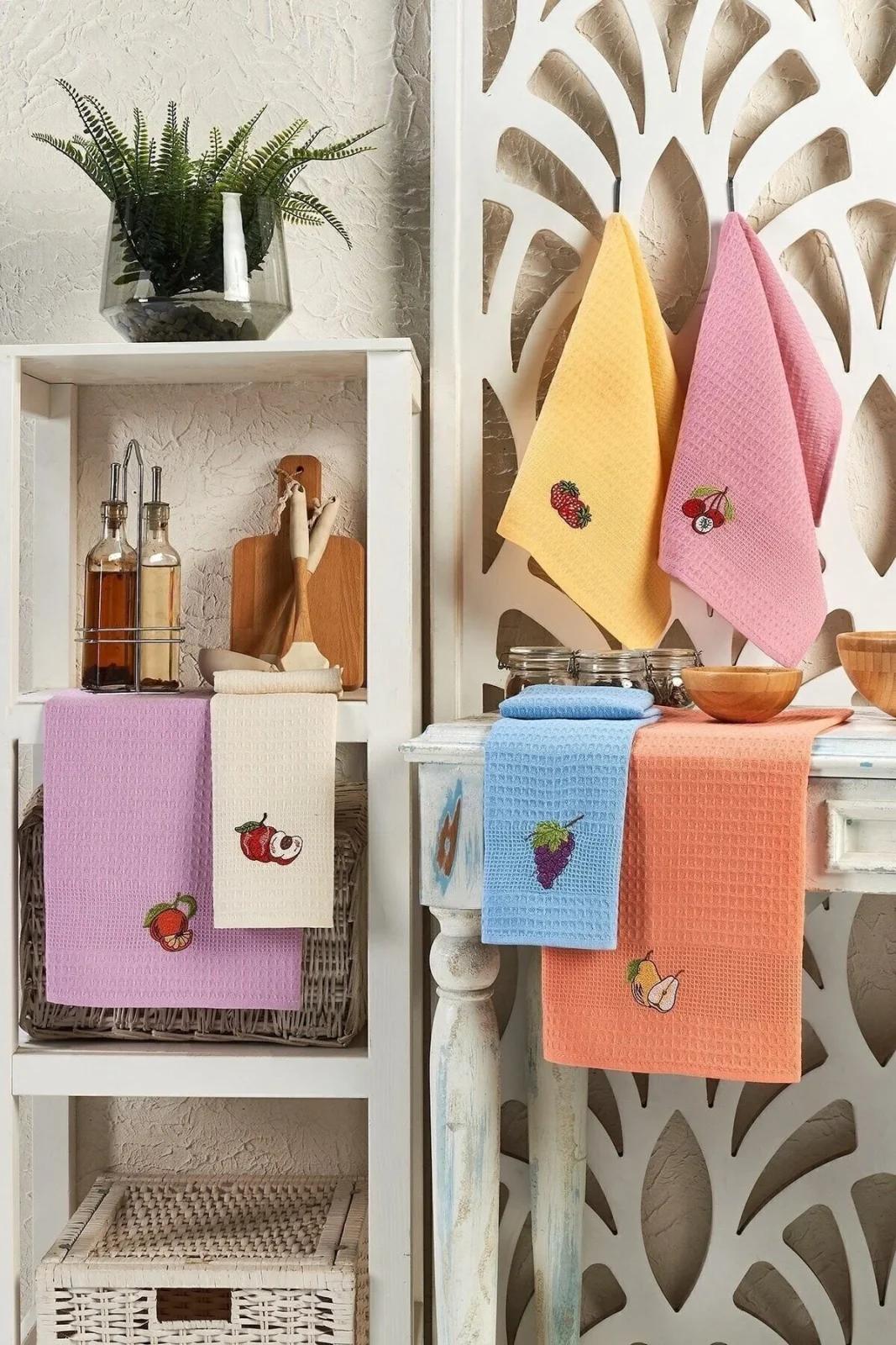 6-Piece Fruit Embroidered Kitchen Drying Cloth - Dowry Kitchen Towel Set - 40x60 cm - (RBK)