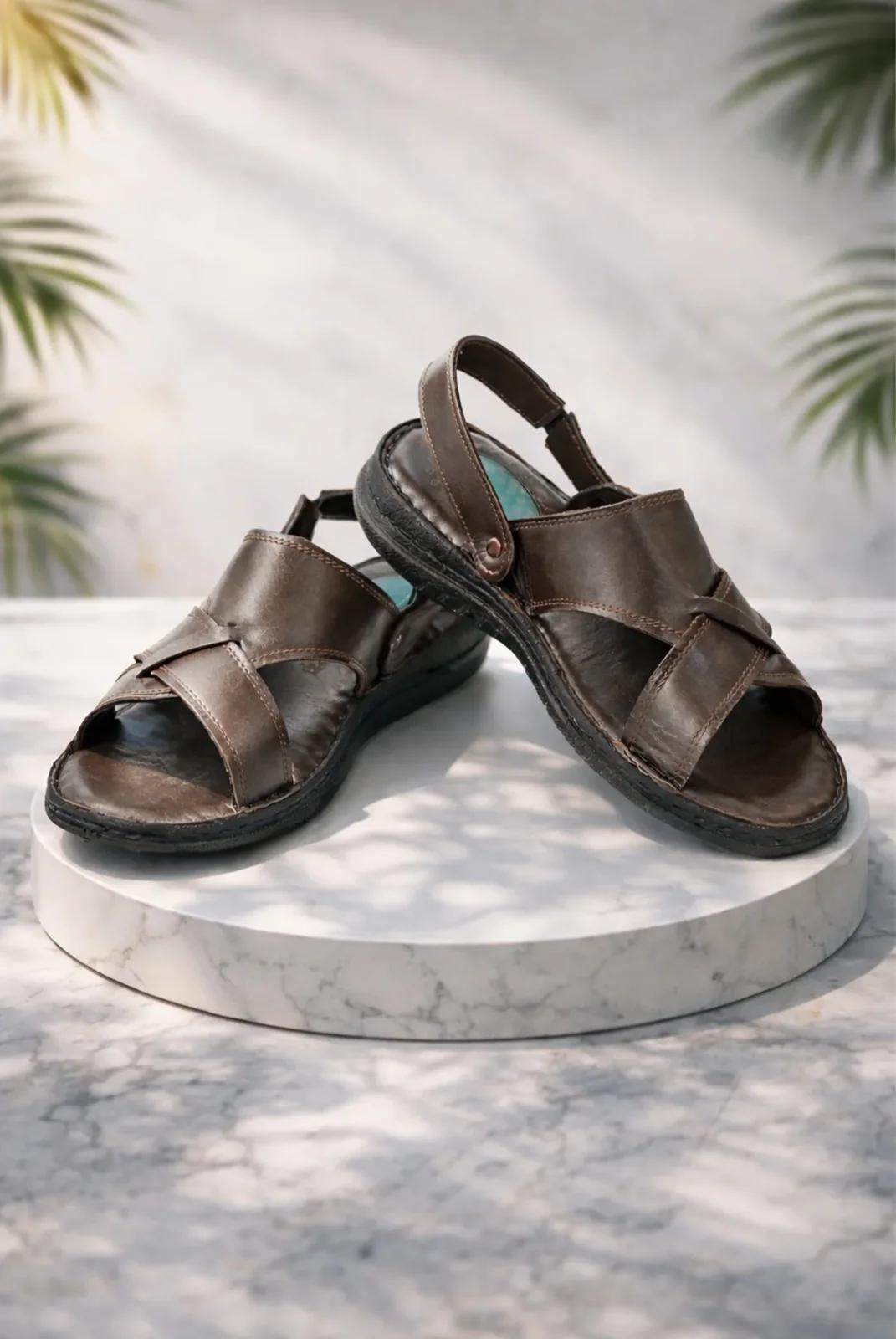 Genuine Leather Orthopedic Gel Heel Men's Sandal Slipper - Hajj Umrah Daily Comfortable Sole Sandal - Brown