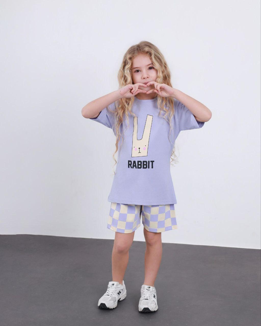 Rabbit Print Plaid Kids Shorts Set