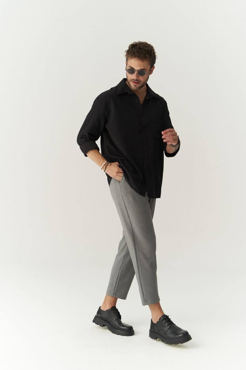 oversize keten görünümlü siyah gömlek