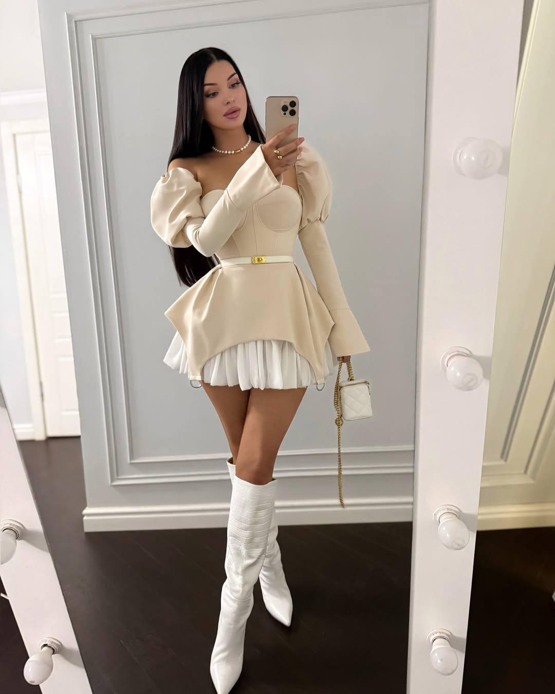 Corset Detail, Balloon Sleeve Mini Dress