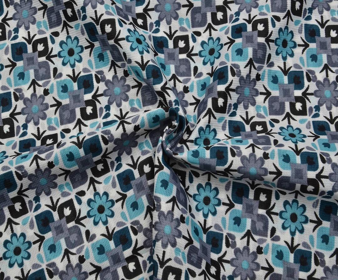 FLORAL PRINT RASCHEL FABRIC - TURQUOISE
