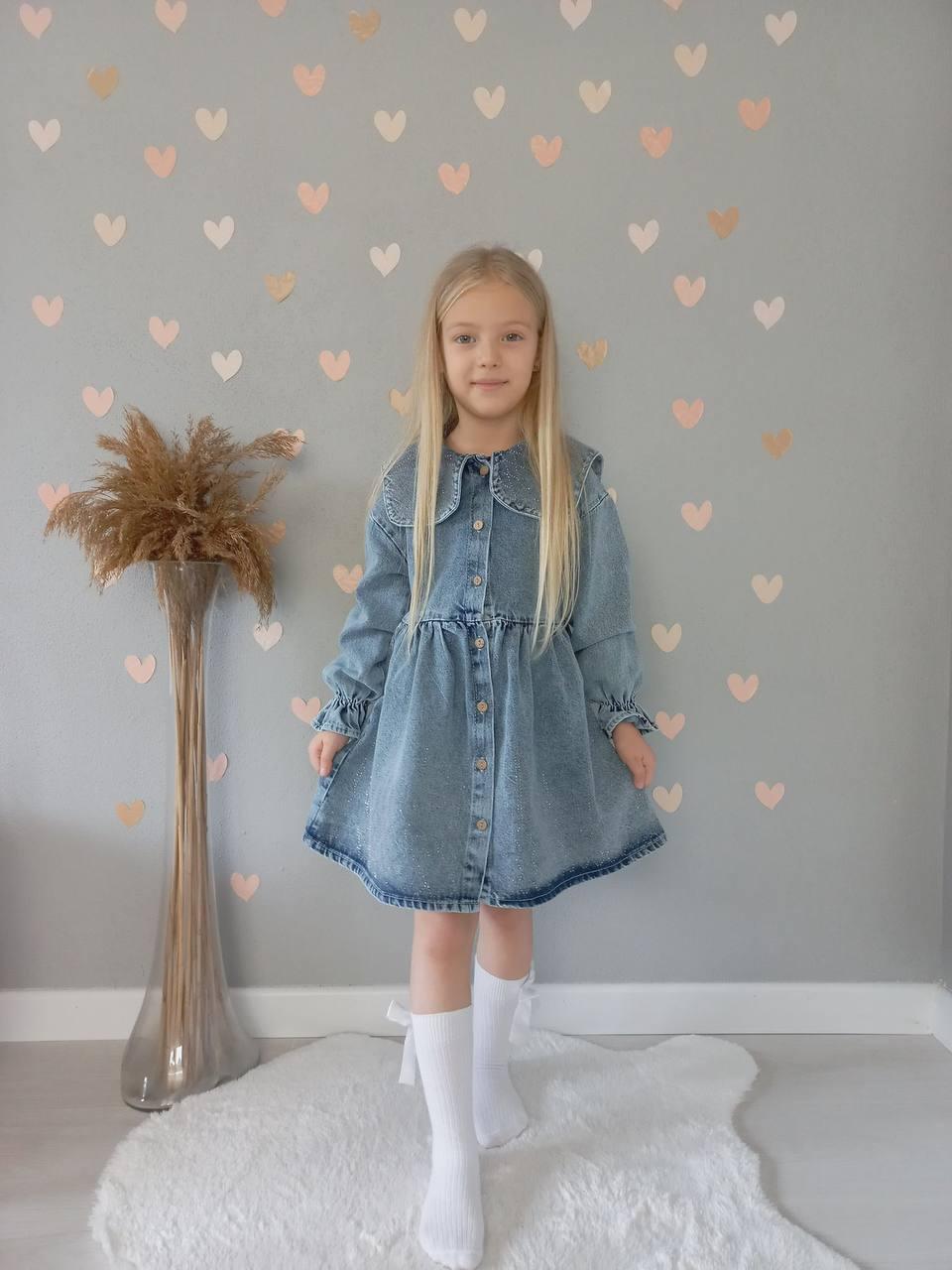 Baby Collar Washed Blue Girls' Denim Dress - Vintage Vibe