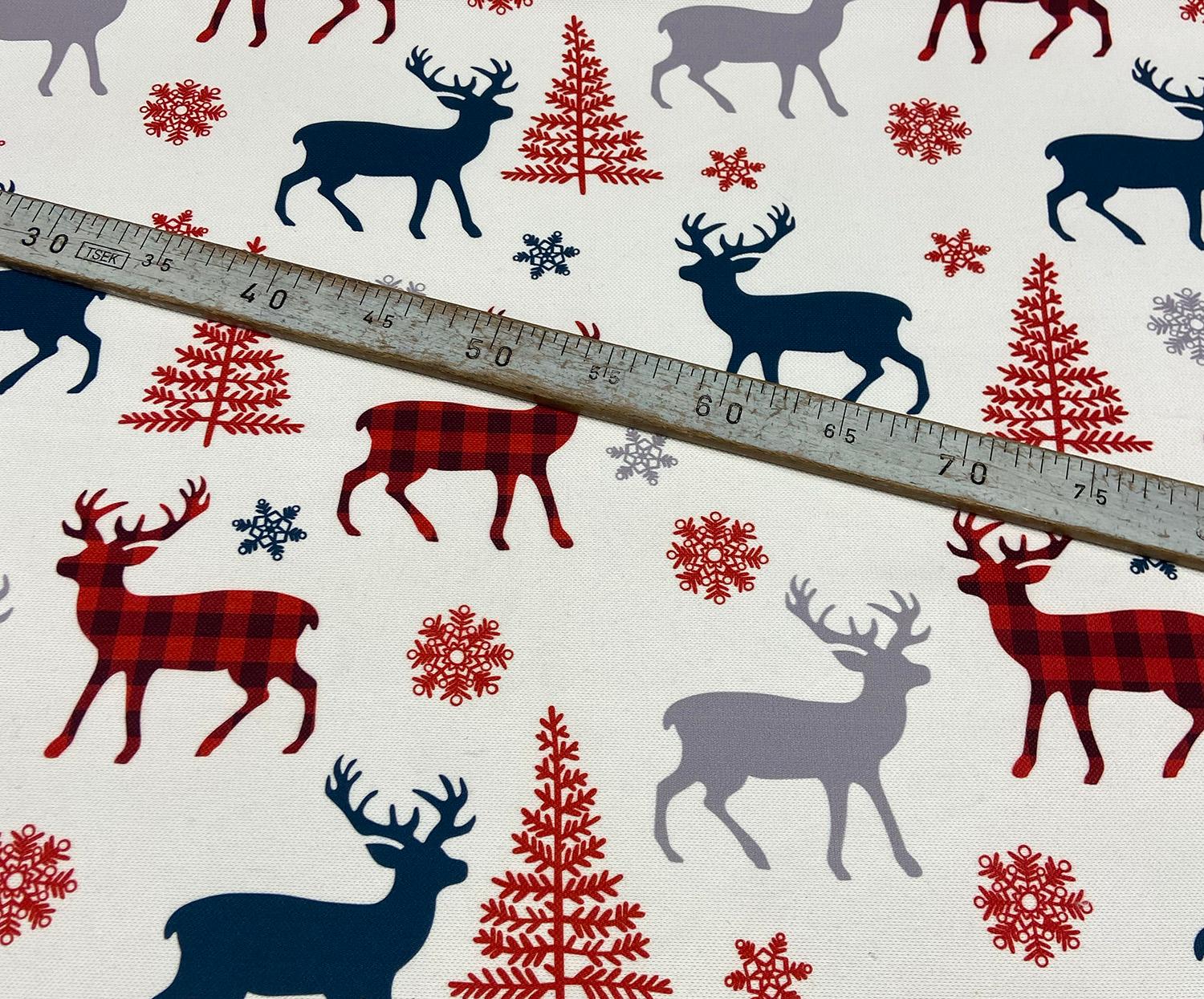 CHRISTMAS DEER PATTERNED DIGITAL PRINT FABRIC - WHITE