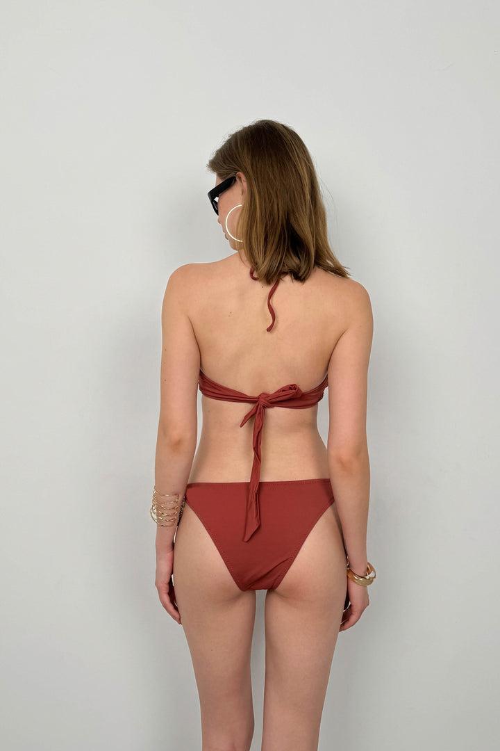 Strapless Halter Neck Brown Bikini Set
