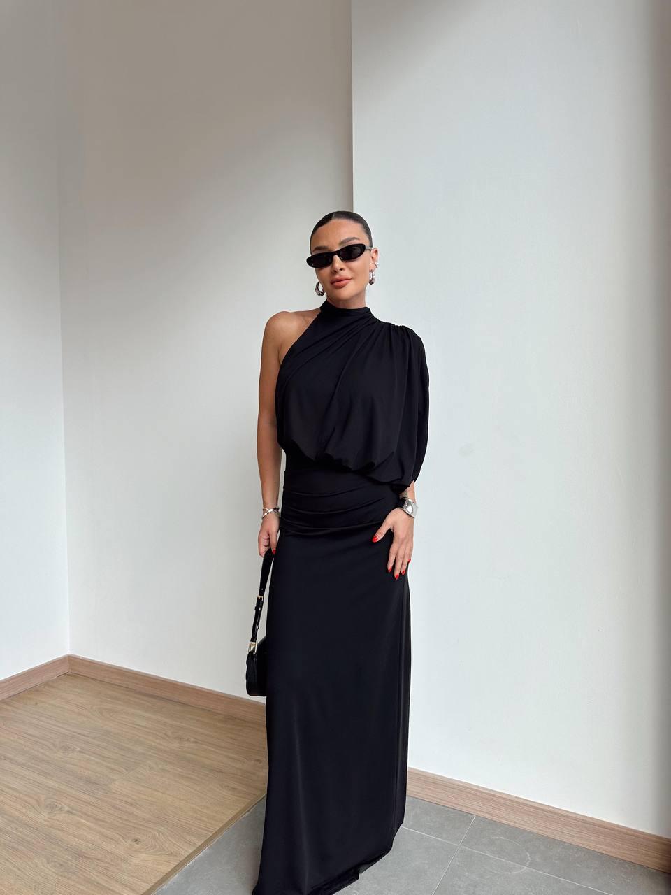 One Shoulder Black Maxi Dress