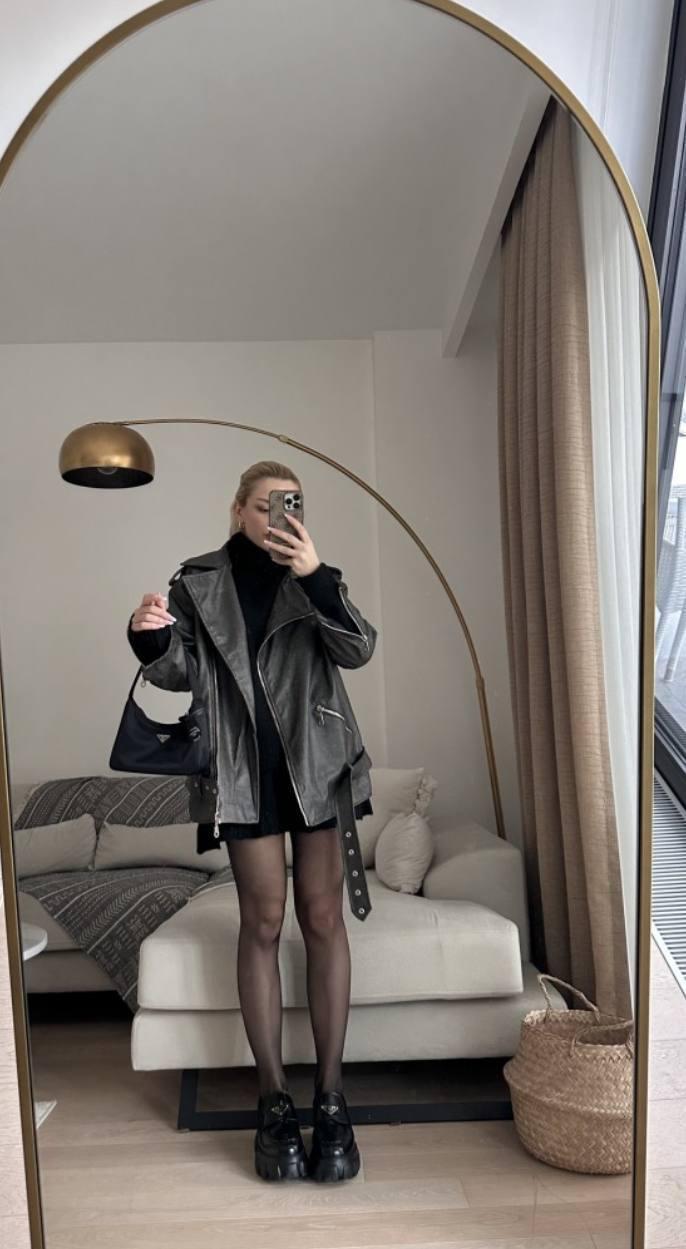 Oversize Deri Ceket Sweatshirt