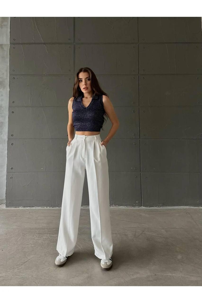 Elegant White Wide Leg High Waist Trousers
