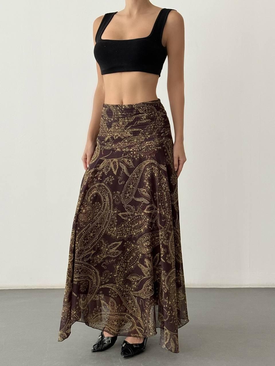 Paisley Patterned Chiffon Maxi Skirt