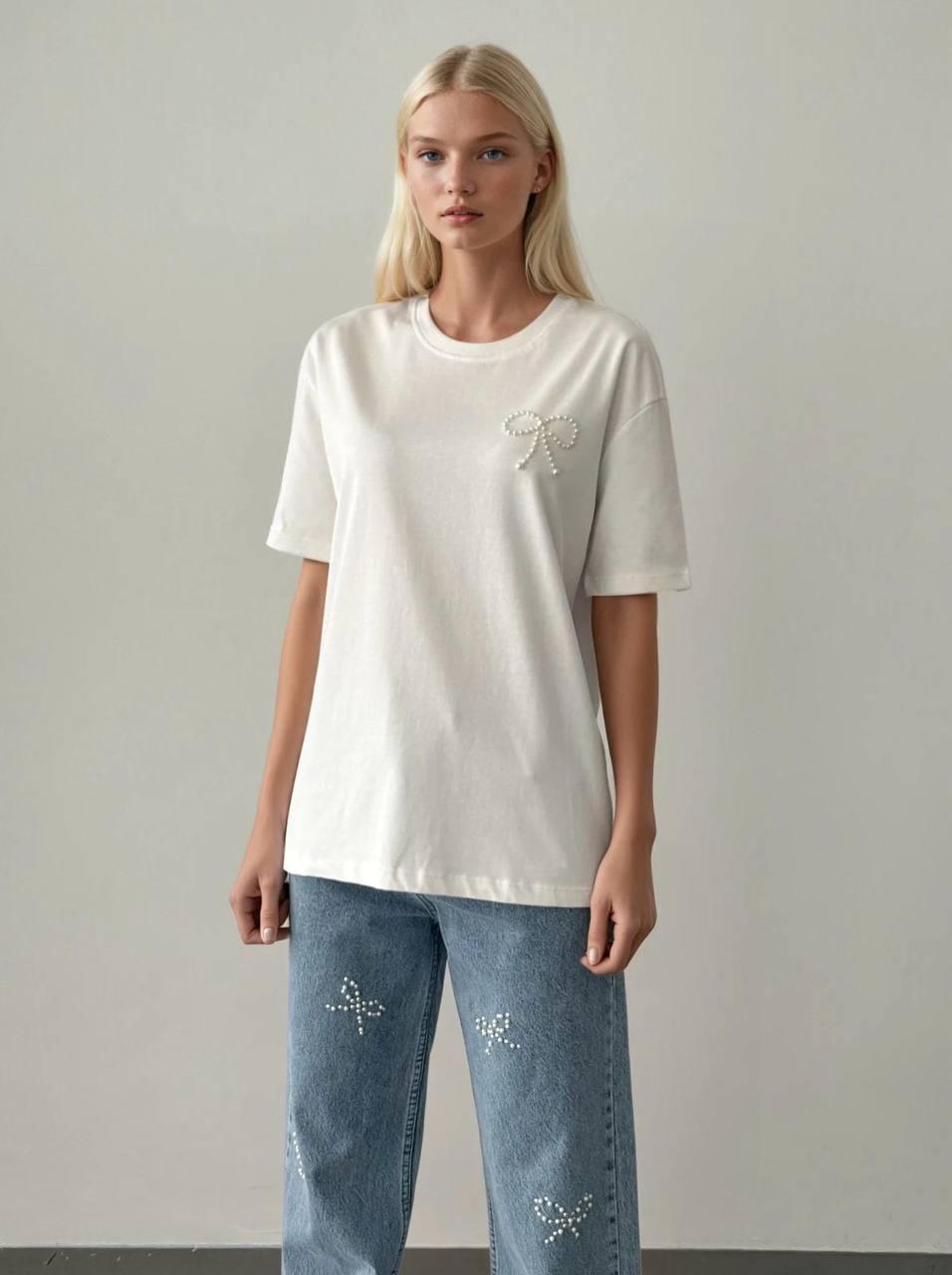 T-Shirt with pearl bow Bisou