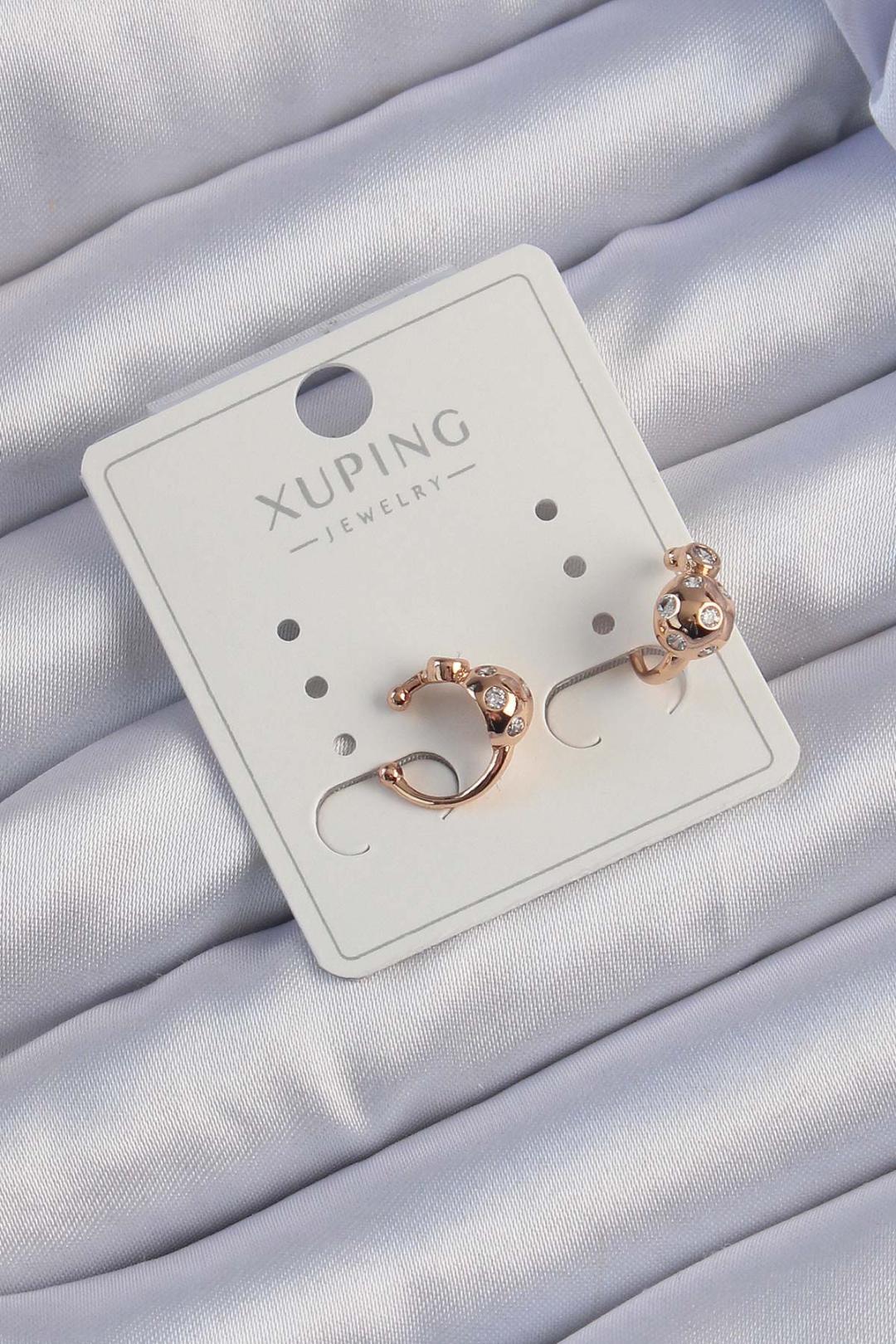Xuping Rose Renk Zirkon Taşlı Halkalı Küpe