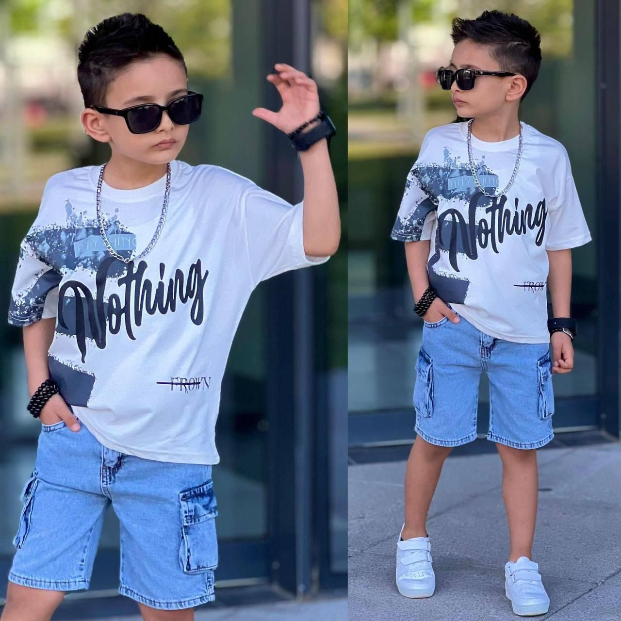 For Stylish Kids: "Nothing" Graphic Print Shorts Set