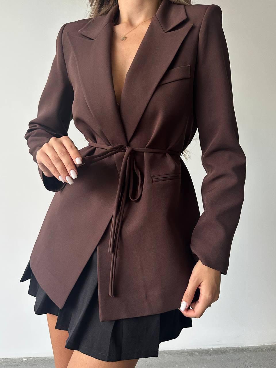 Kuşaklı Kahverengi Blazer Ceket