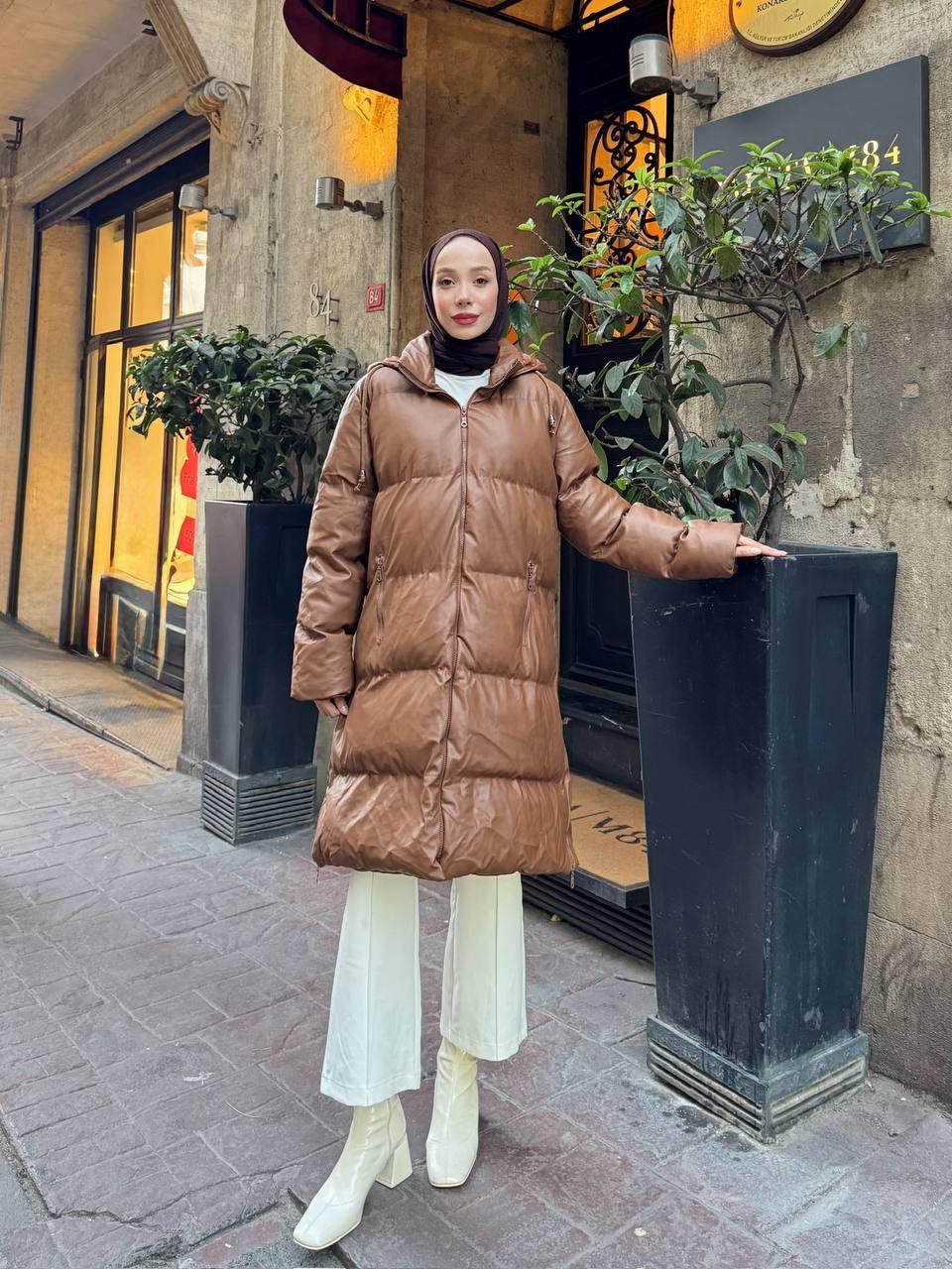 Winter's Favorite: Hooded, Leather-Look Puffer Jacket