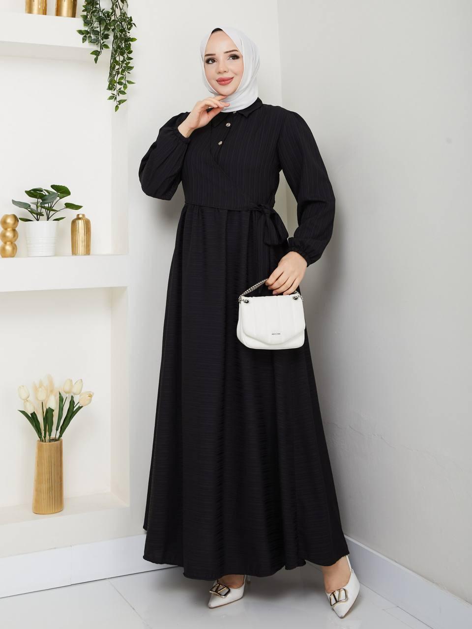 Maxi dress with collar and shirt collar