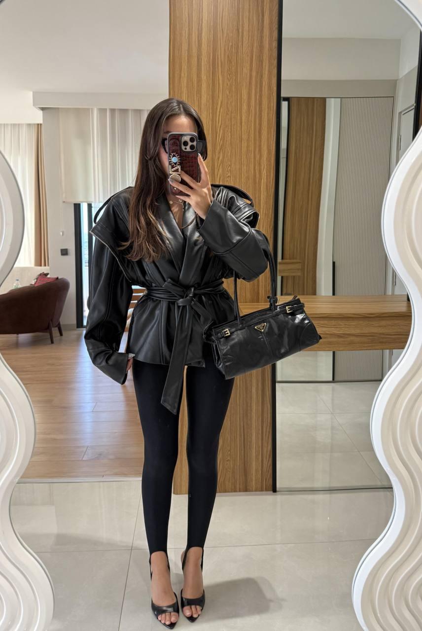 🧥 Кожаное кимоно-жакет с поясом