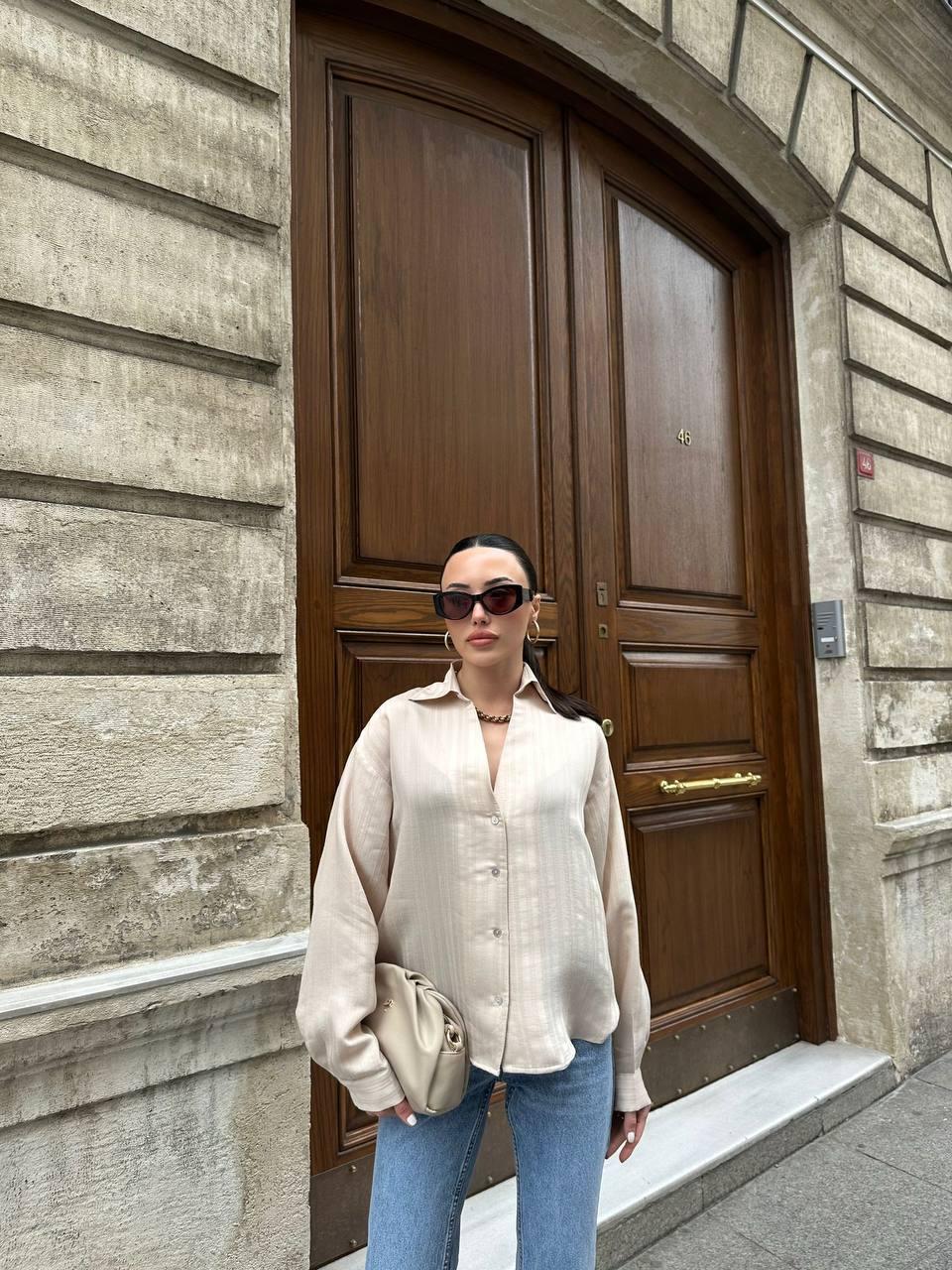 Striped Viscose Oversize Shirt – Cream