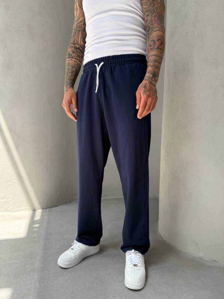 Men's Wide-Leg Navy Sweatpants