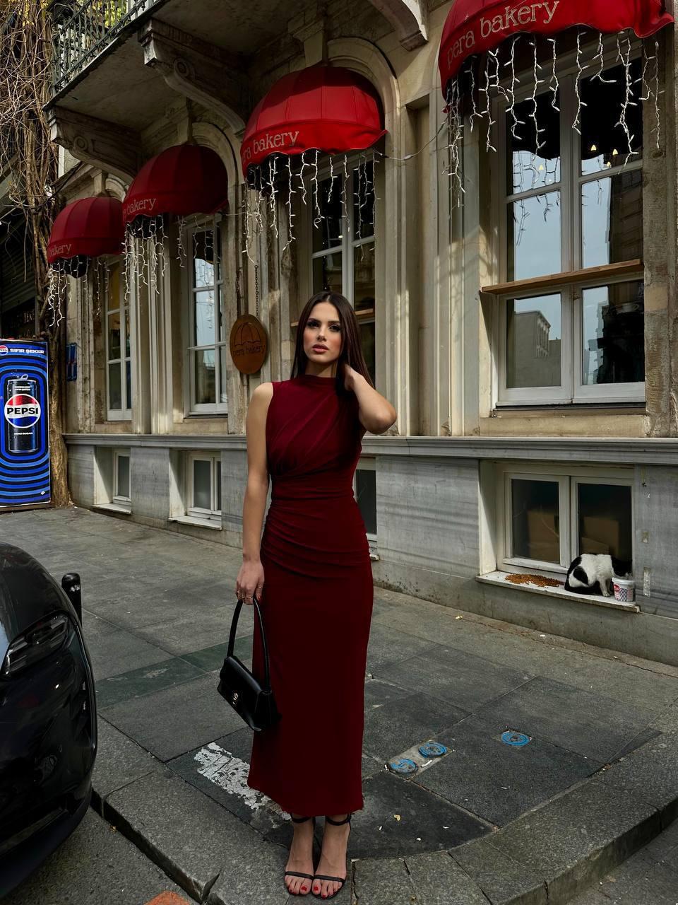 Drape Detail Satin Midi Dresses