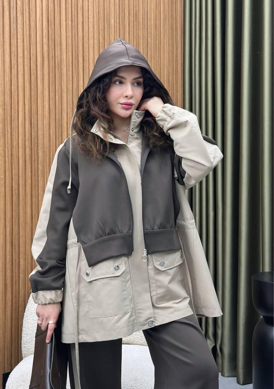 Modern Dynamic Two-Tone Trim Hooded Transitional Jacket