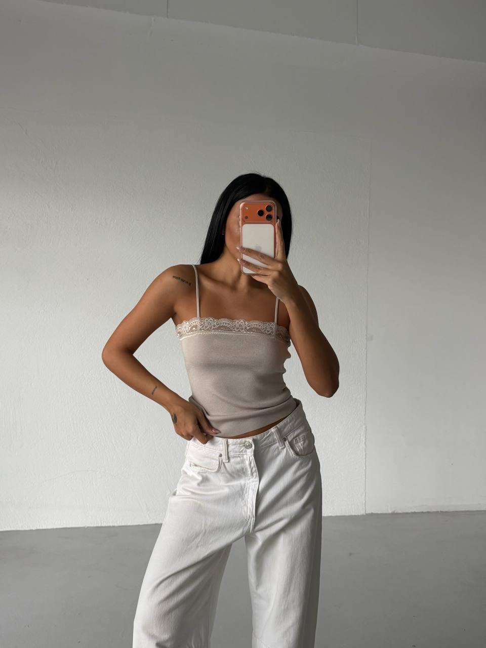 Pearl Beige Lace Detailed Knit Bustier