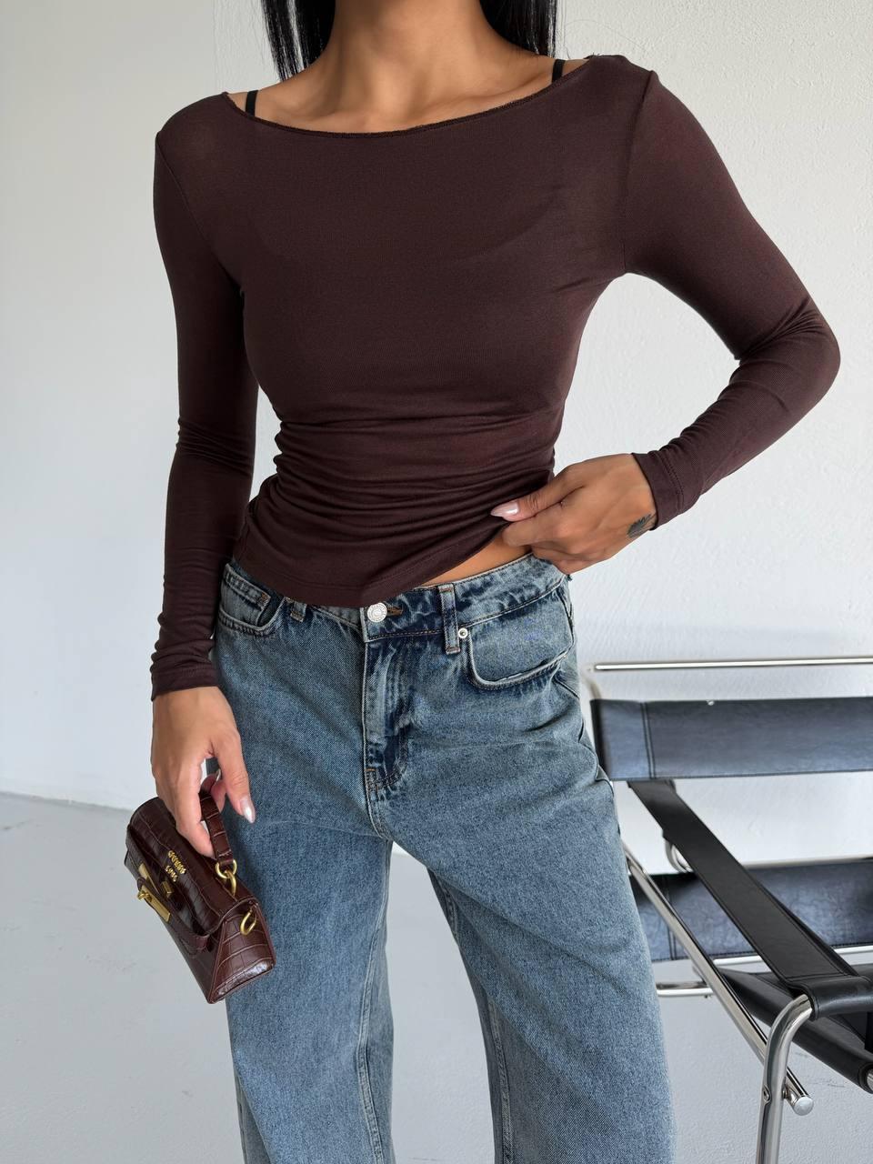 Боді/топ з довгим рукавом та вирізом "човник"