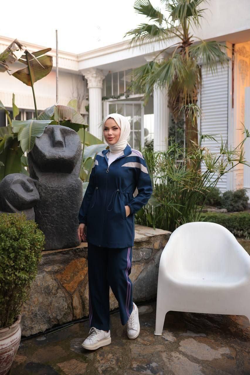 Lacivert Lila Şeritli Büzgülü Spor Takım