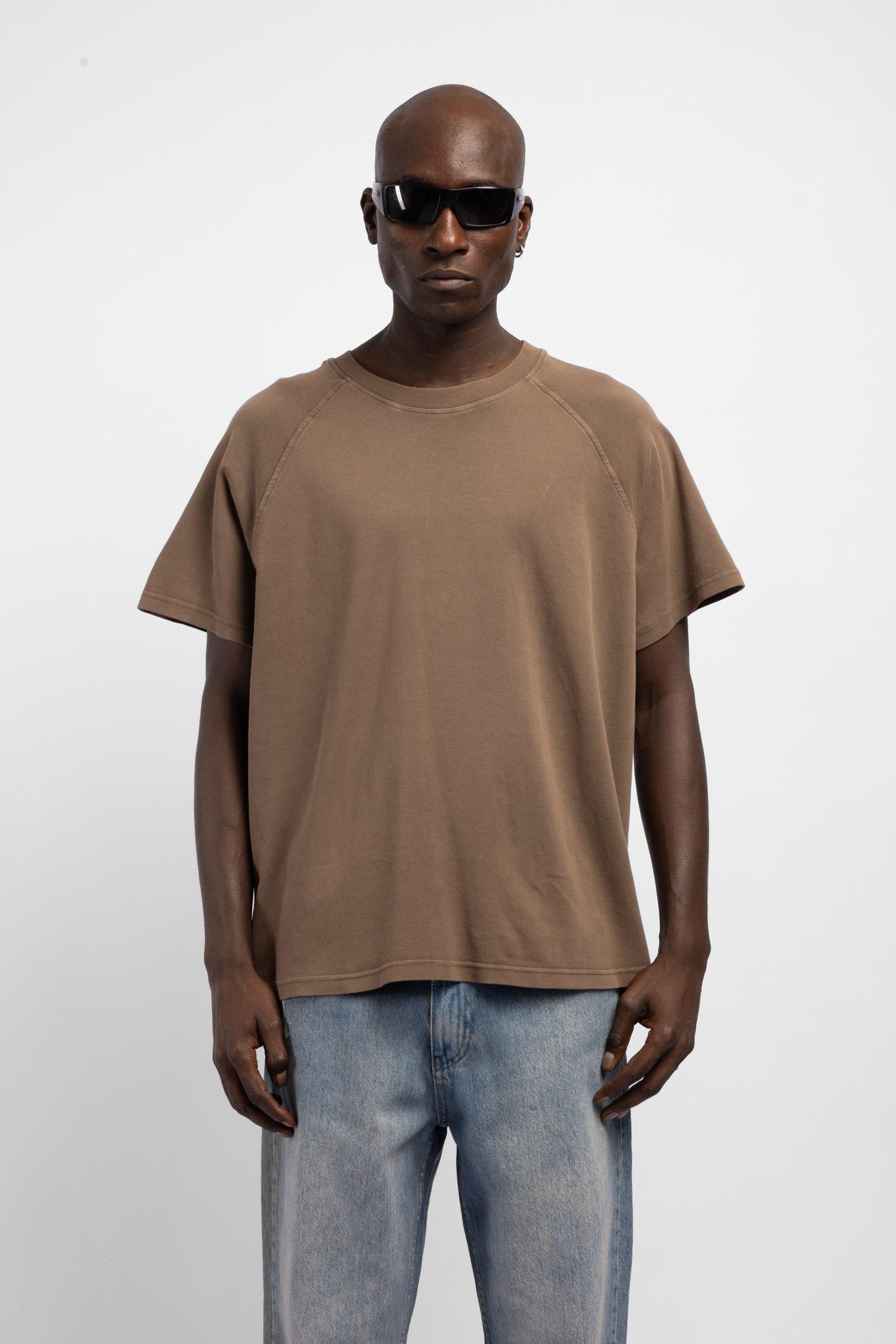 Men's Brown Raglan Sleeve Oversize Washed T-Shirt