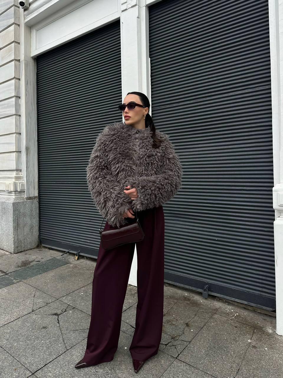 Curly Textured/Plush Short Faux Fur Jacket