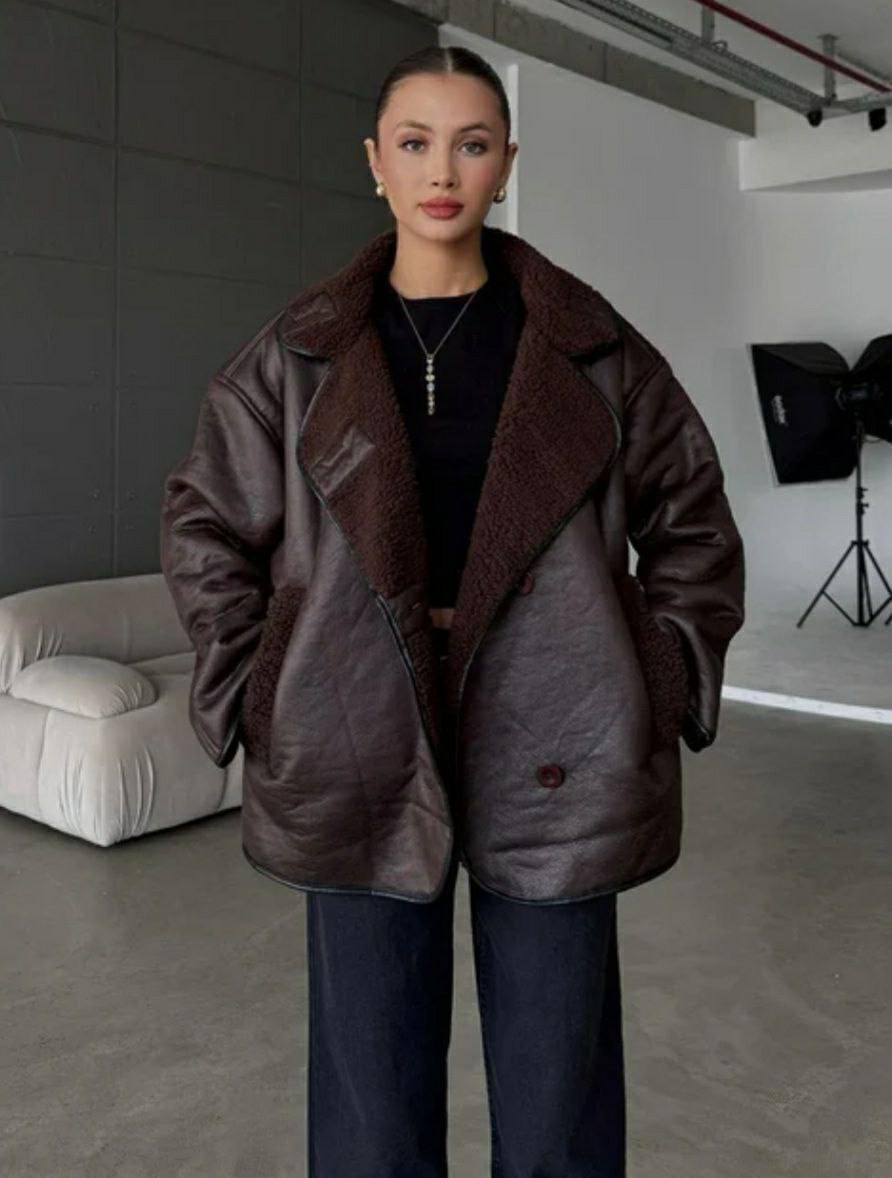 Plus Size Faux Leather and Sherpa Jacket