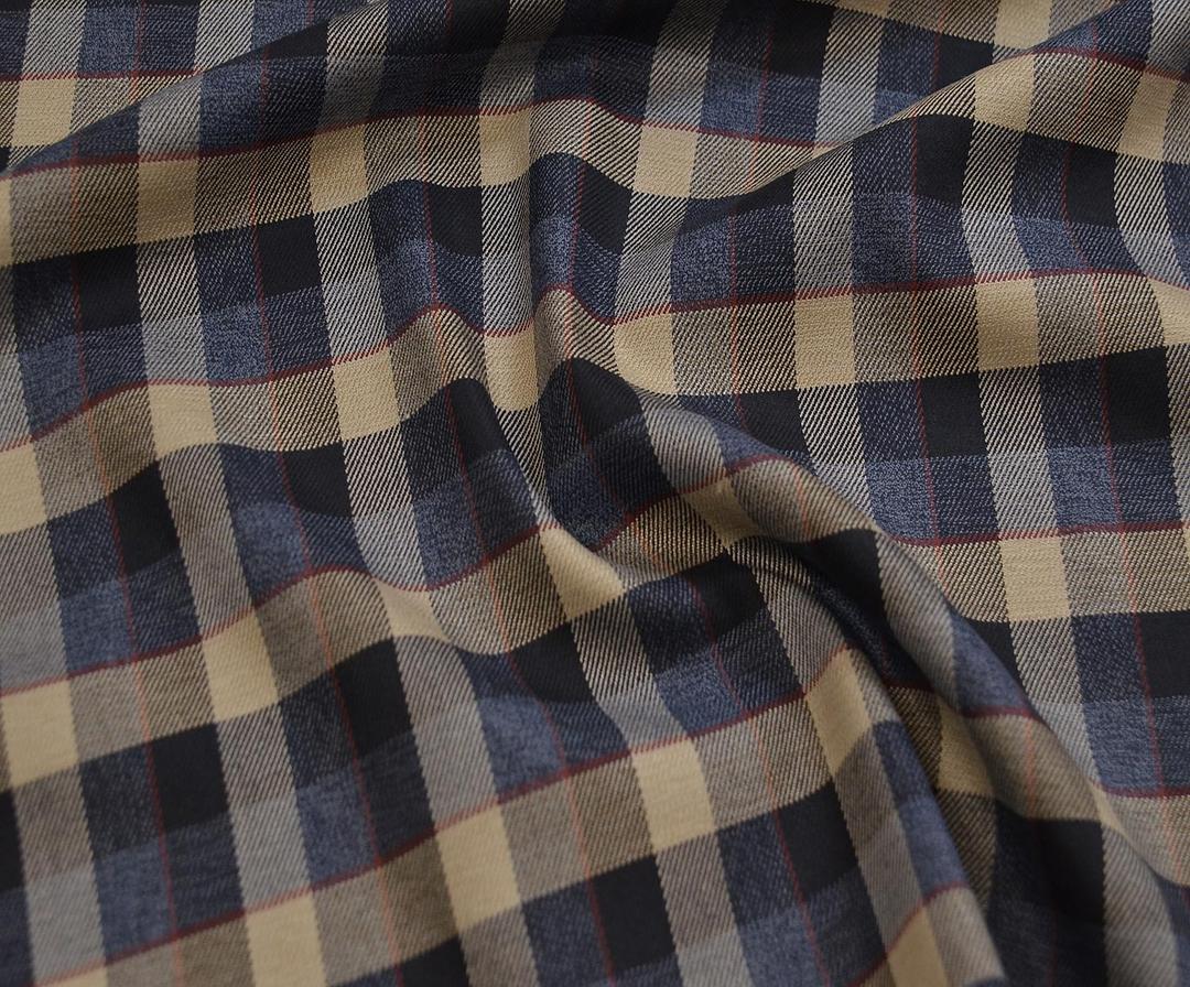 STRETCHY PLAID FABRIC - NAVY BLUE