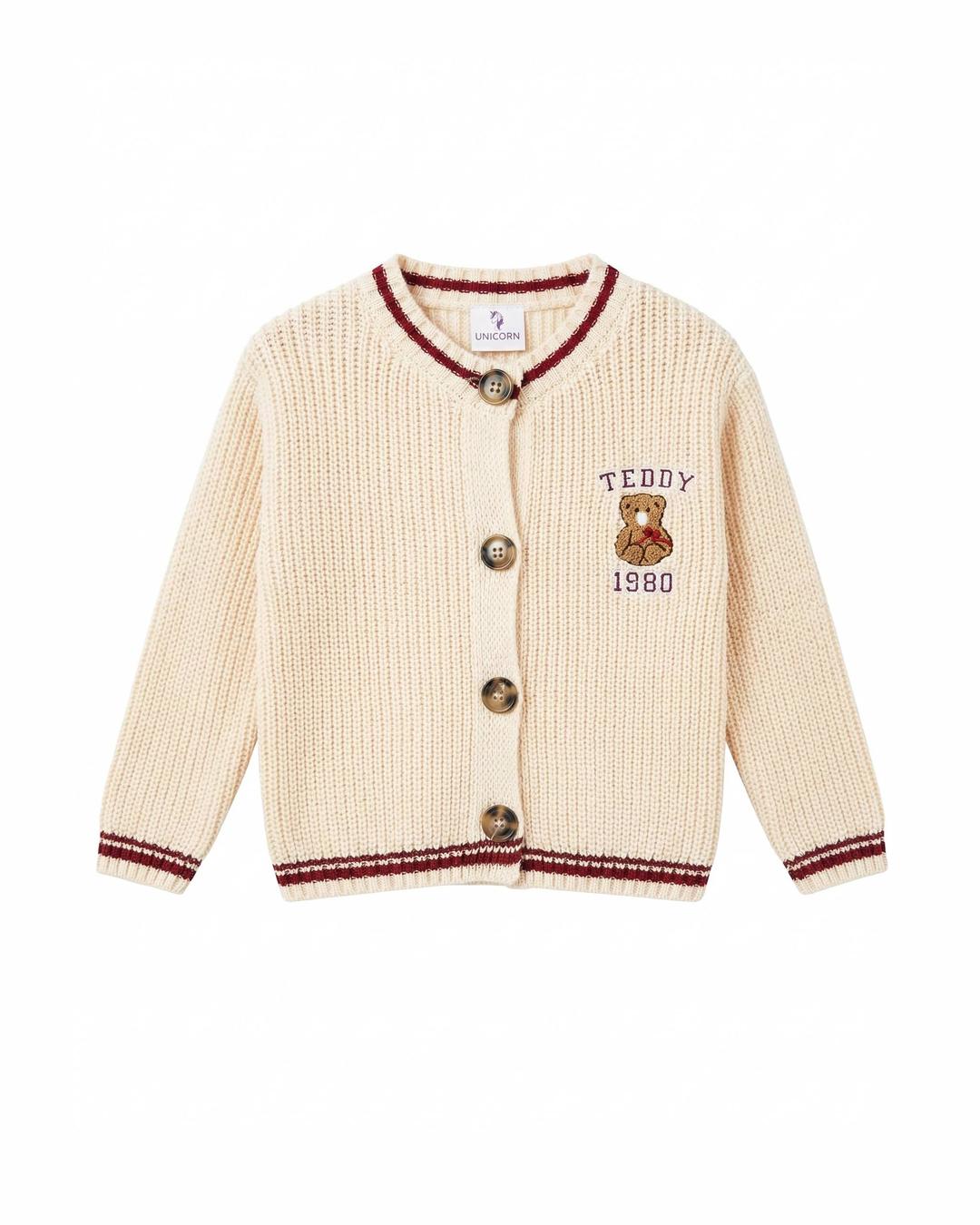 Nostalgic Teddy Embroidered Baby Cardigan