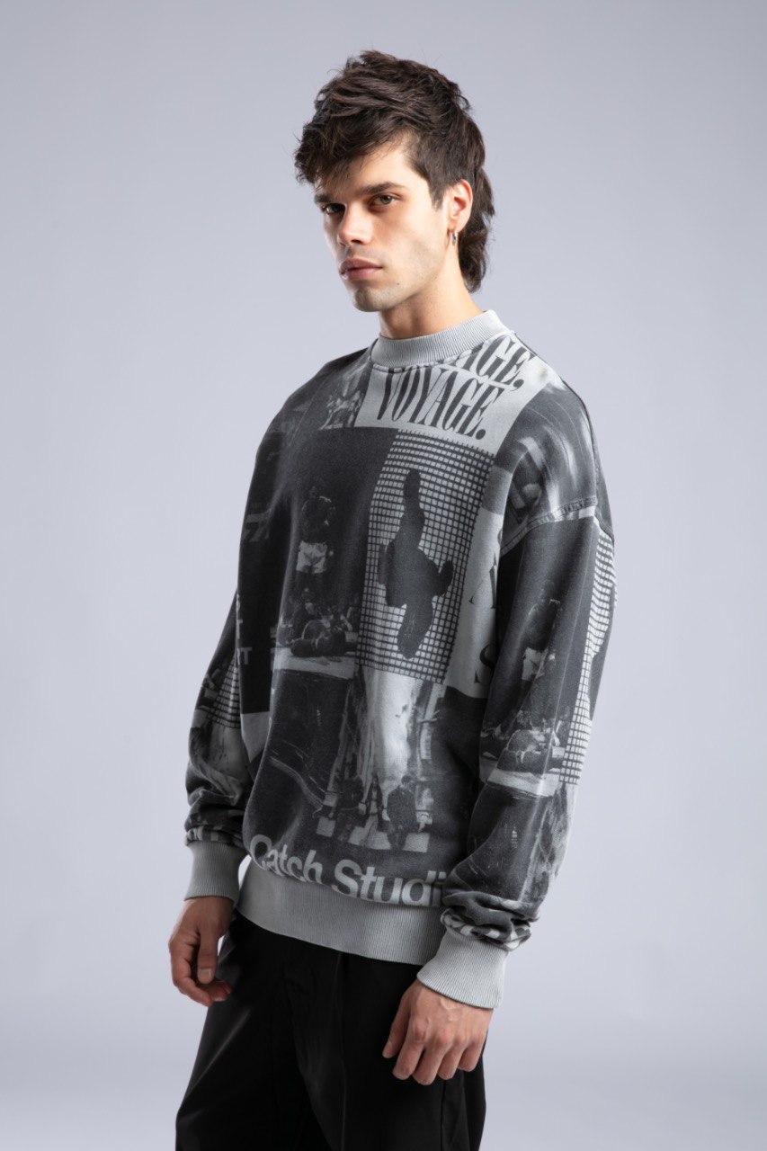 Füme Baskılı Oversize Sweatshirt